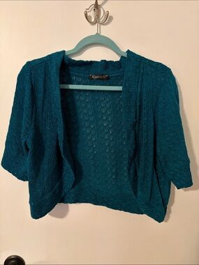 Romy Teal Knit Short-Sleeve Open Cardigan Shrug